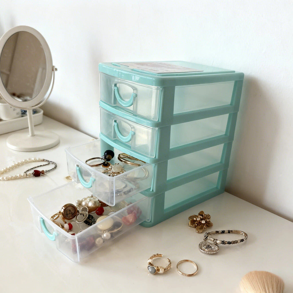 Boîte de Rangement à Tiroirs Transparente – Simple ou Double, Blanc / Noir
