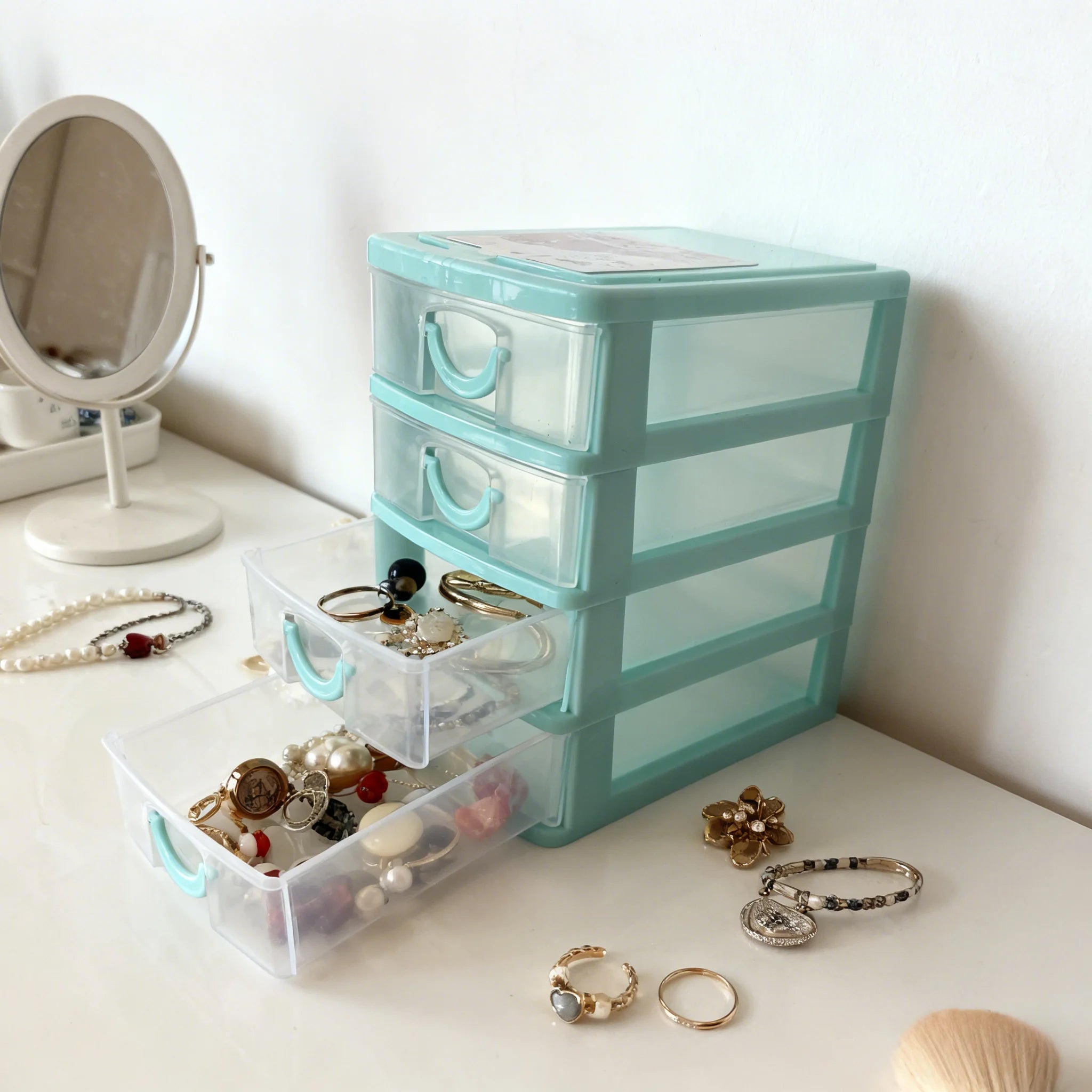 Boîte de Rangement à Tiroirs Transparente – Simple ou Double, Blanc / Noir