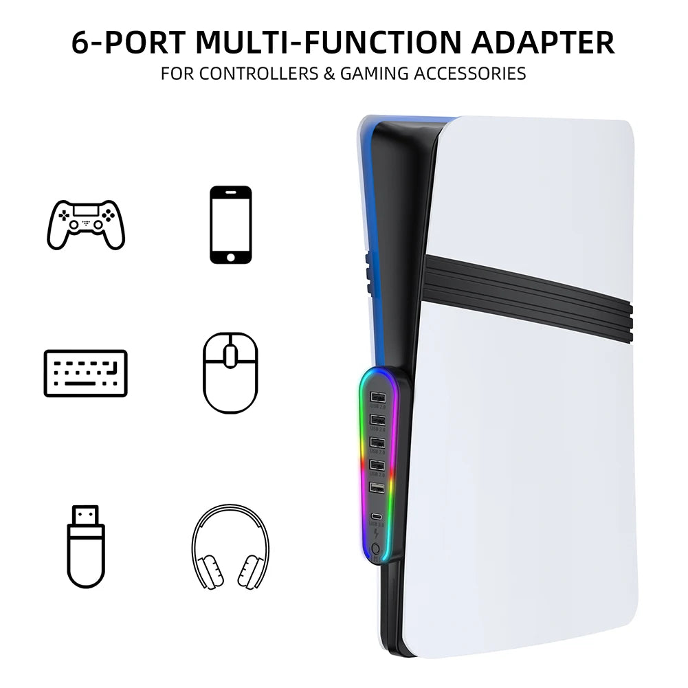 Hub USB 6 Ports RGB pour PlayStation 5 – Chargeur Adaptateur PS5 Pro / Slim