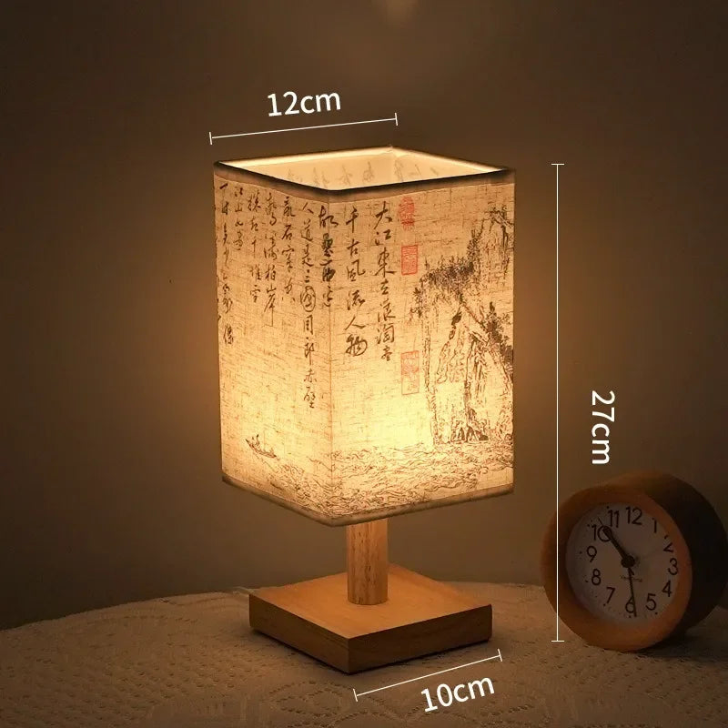 Lampe de Bureau Style Japonais – 3 Modèles, Lumière Chaude, Bois et Tissu