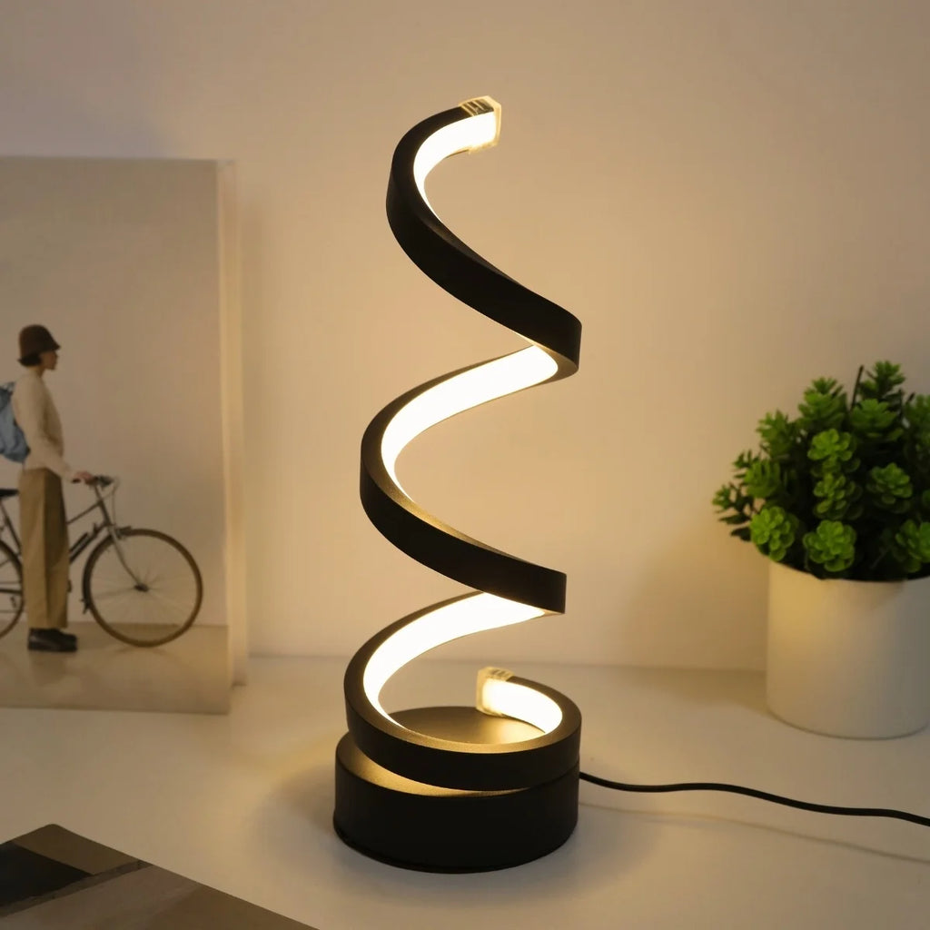 Lampe de Bureau Design Spirale – Lumière Chaude, Alimentation USB, Déco Moderne