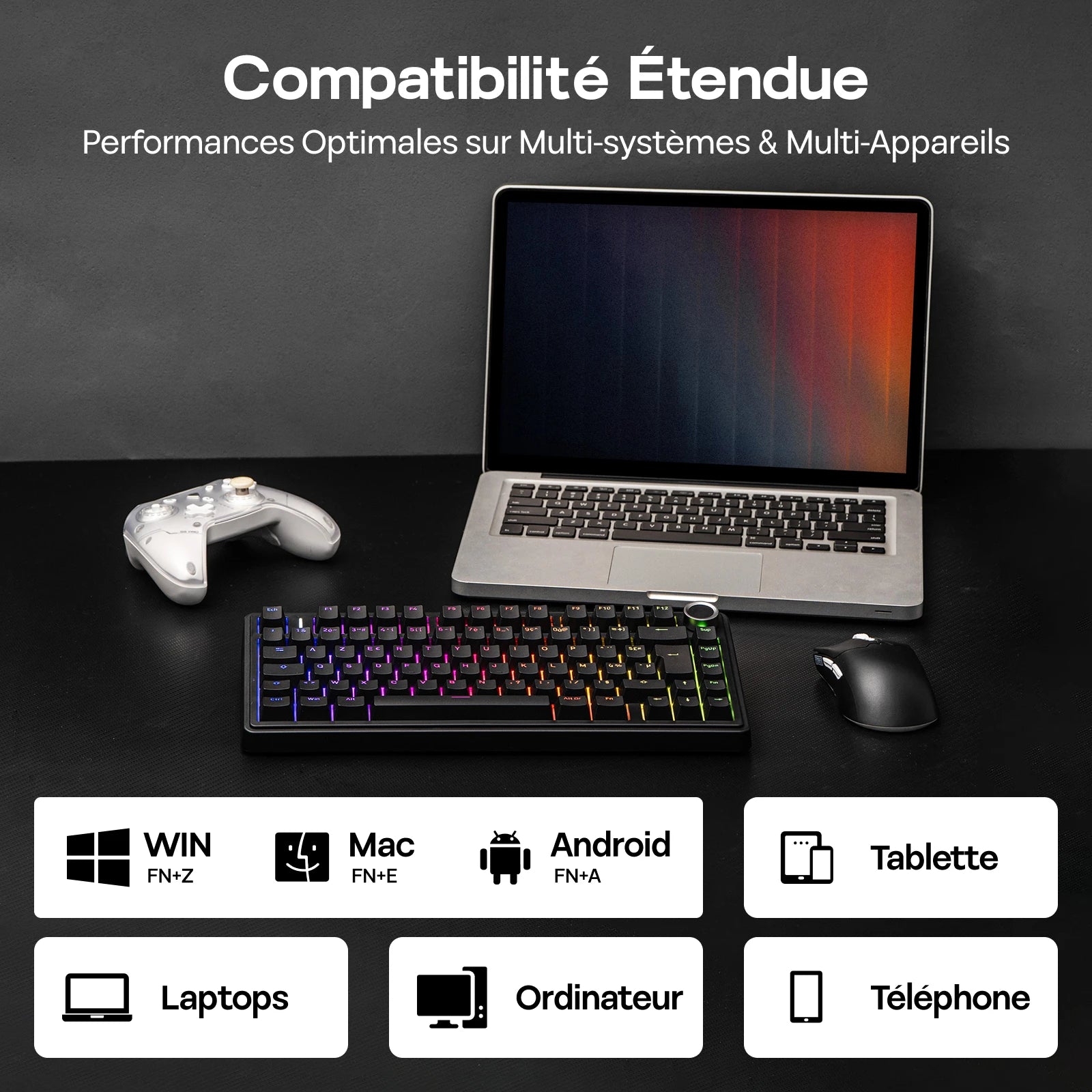 Clavier Mécanique 75% AULA F75 AZERTY – Sans Fil Bluetooth / 2.4G / USB-C