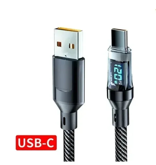 Câble Charge Rapide 120W avec Affichage Numérique – USB-C / USB-A, 1m ou 2m