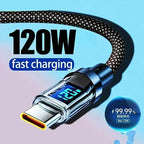 Câble Charge Rapide 120W avec Affichage Numérique – USB-C / USB-A, 1m ou 2m