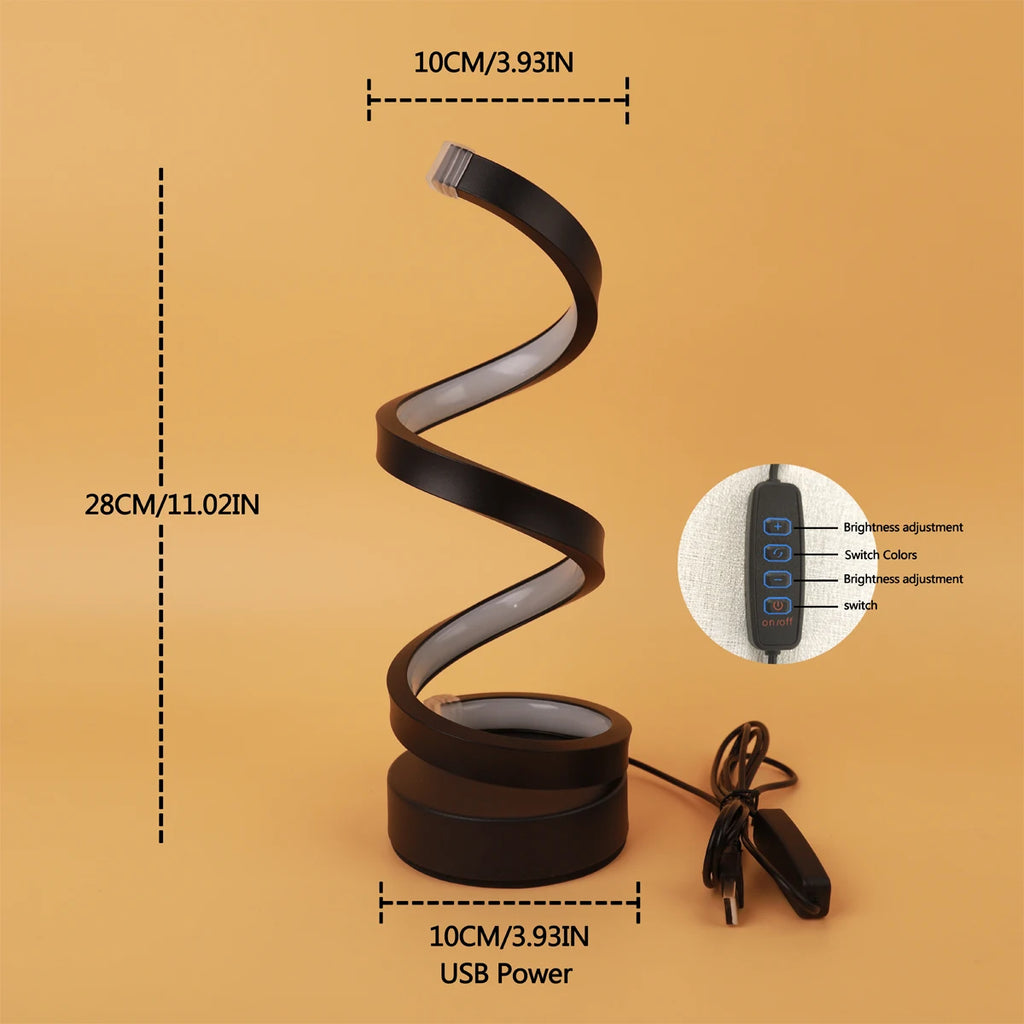 Lampe de Bureau Design Spirale – Lumière Chaude, Alimentation USB, Déco Moderne