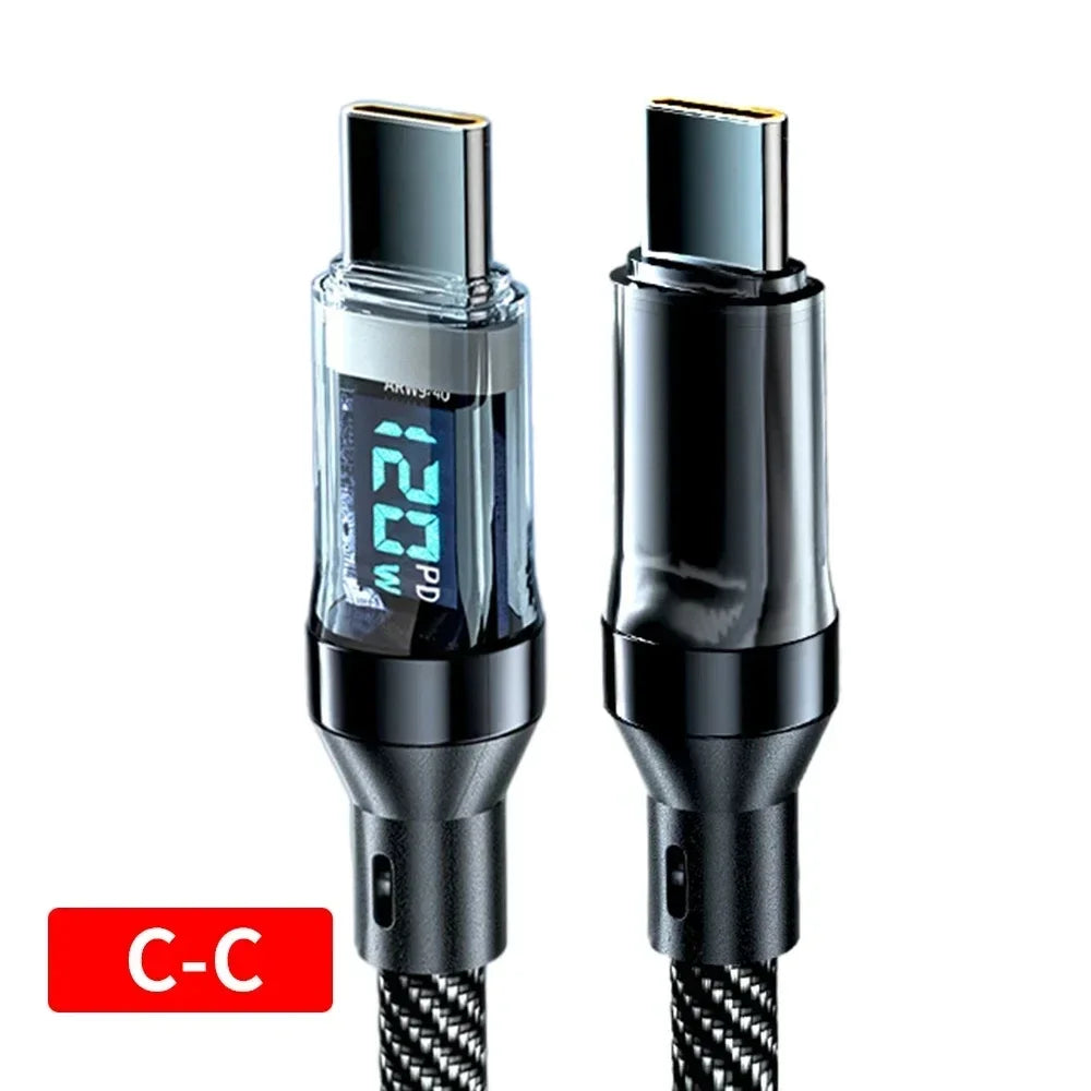 Câble Charge Rapide 120W avec Affichage Numérique – USB-C / USB-A, 1m ou 2m