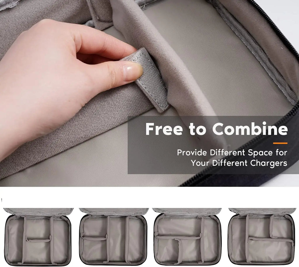 Sac de Rangement Multi-Usage – Câbles, Chargeurs, Accessoires, Cuir Noir / Gris