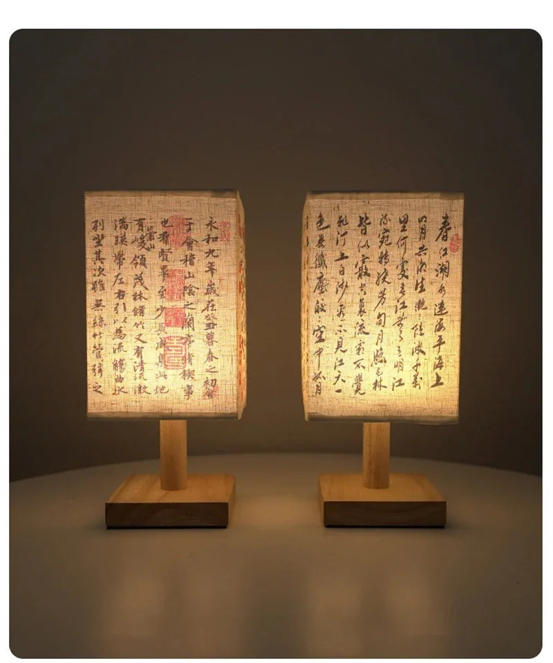 Lampe de Bureau Style Japonais – 3 Modèles, Lumière Chaude, Bois et Tissu