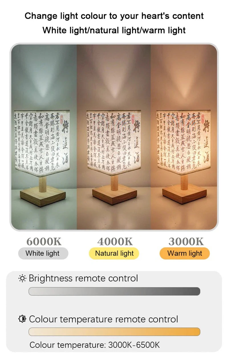 Lampe de Bureau Style Japonais – 3 Modèles, Lumière Chaude, Bois et Tissu
