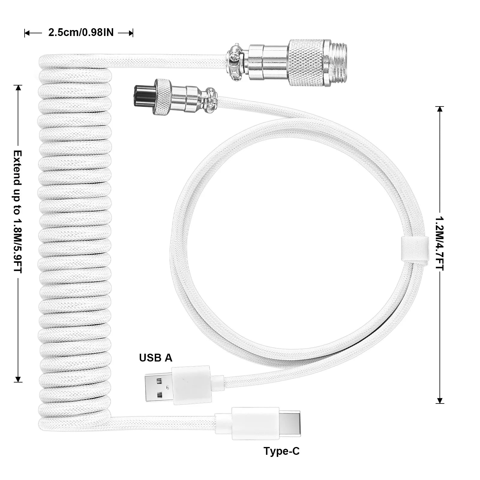Câble Torsadé USB-C pour Clavier Mécanique – Connecteur Aéronautique, 5 Coloris