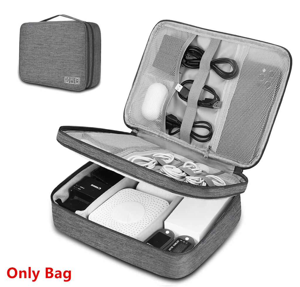Sac de Rangement Multi-Usage – Câbles, Chargeurs, Accessoires, Cuir Noir / Gris