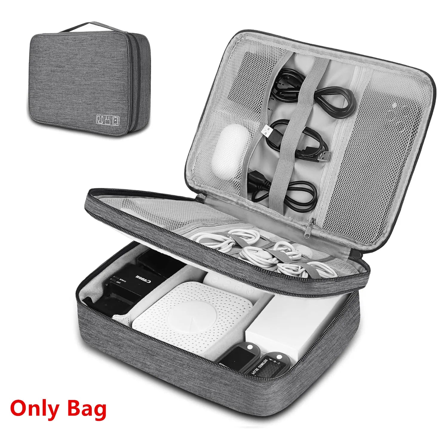 Sac de Rangement Multi-Usage – Câbles, Chargeurs, Accessoires, Cuir Noir / Gris