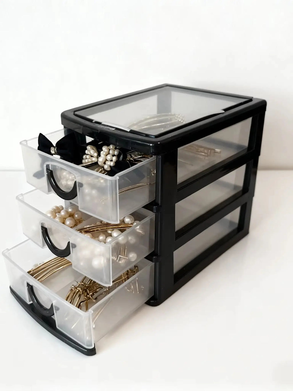 Boîte de Rangement à Tiroirs Transparente – Simple ou Double, Blanc / Noir