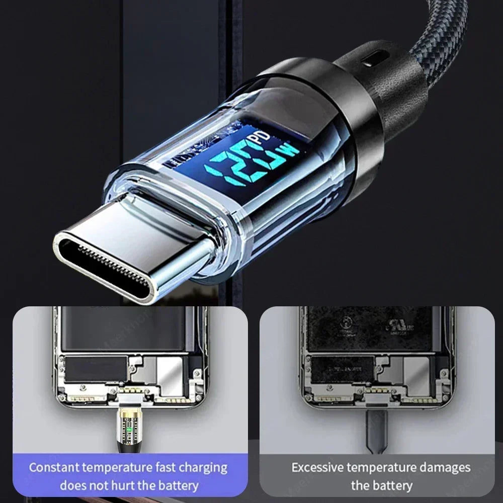 Câble Charge Rapide 120W avec Affichage Numérique – USB-C / USB-A, 1m ou 2m