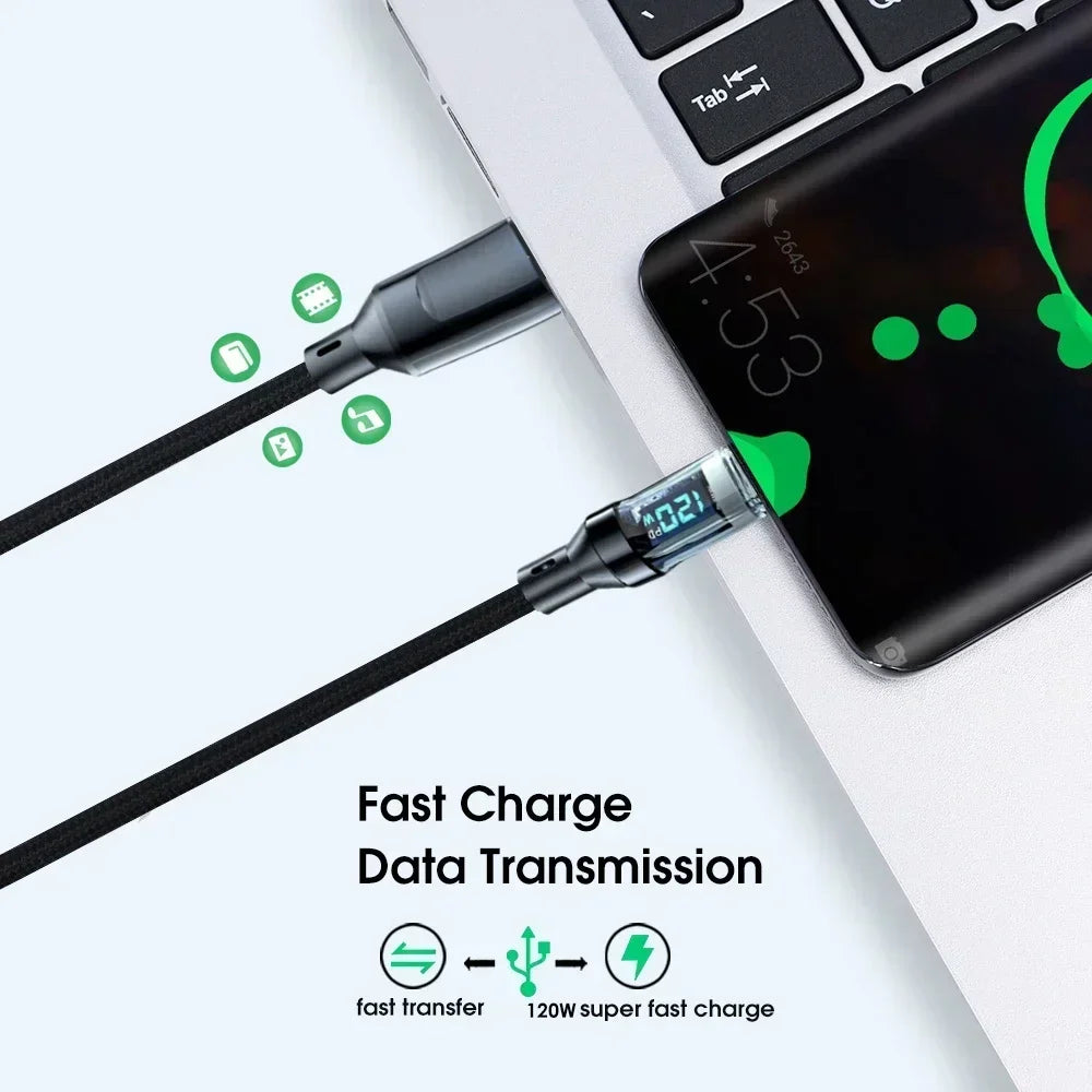 Câble Charge Rapide 120W avec Affichage Numérique – USB-C / USB-A, 1m ou 2m