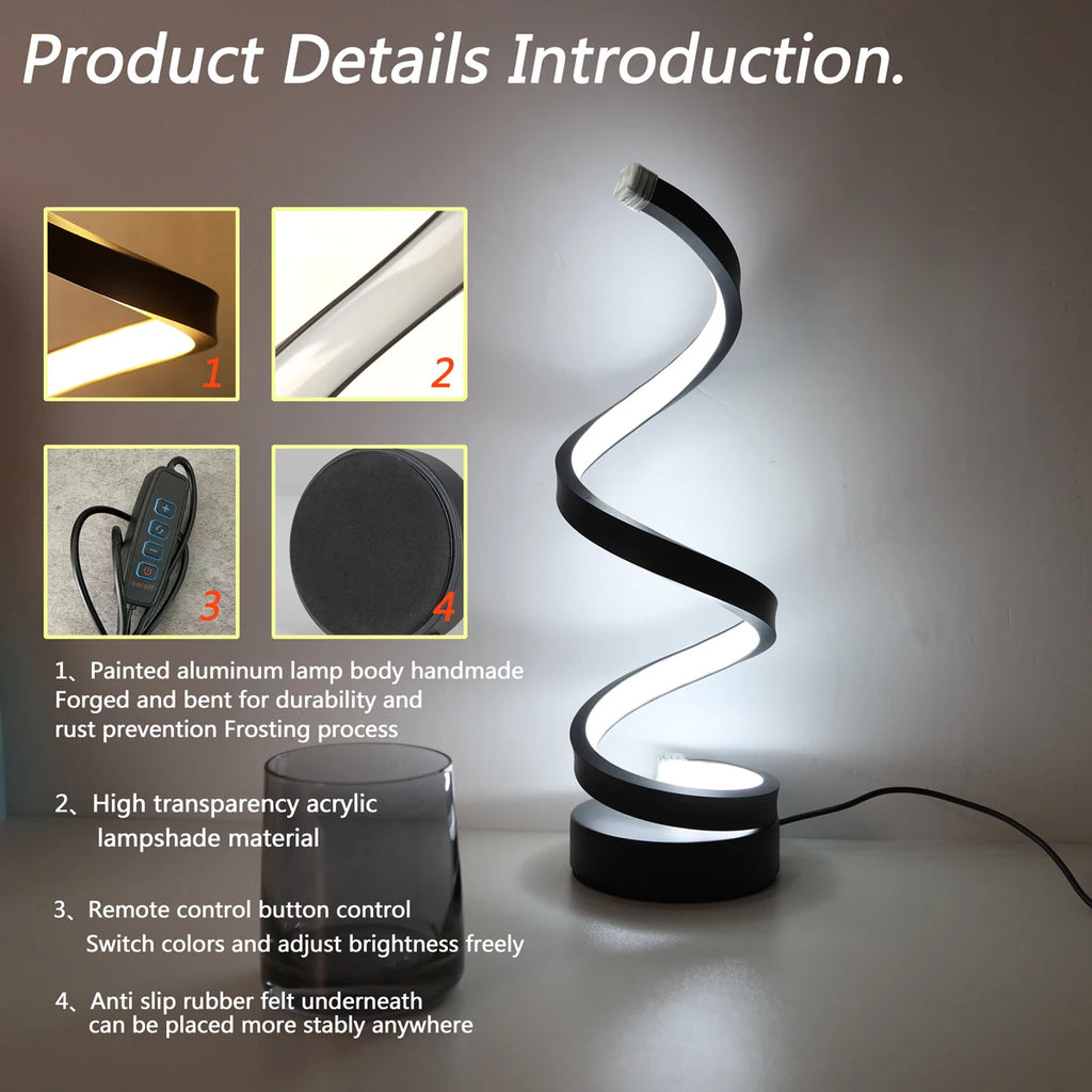 Lampe de Bureau Design Spirale – Lumière Chaude, Alimentation USB, Déco Moderne
