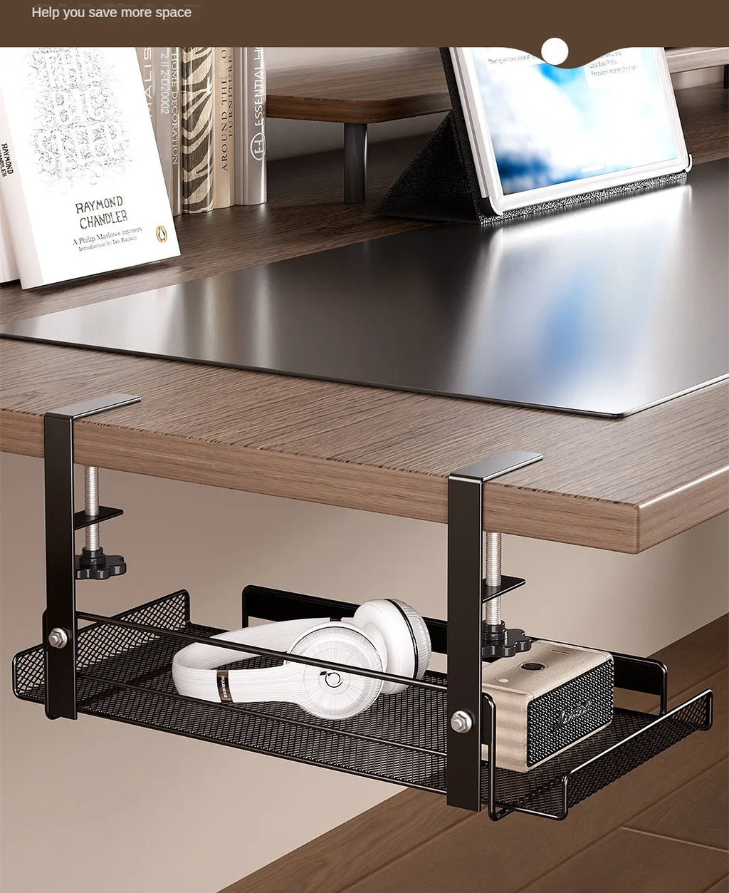 Support Câbles Sous Bureau Sans Perçage – Métal, Format S / L, Noir ou Blanc