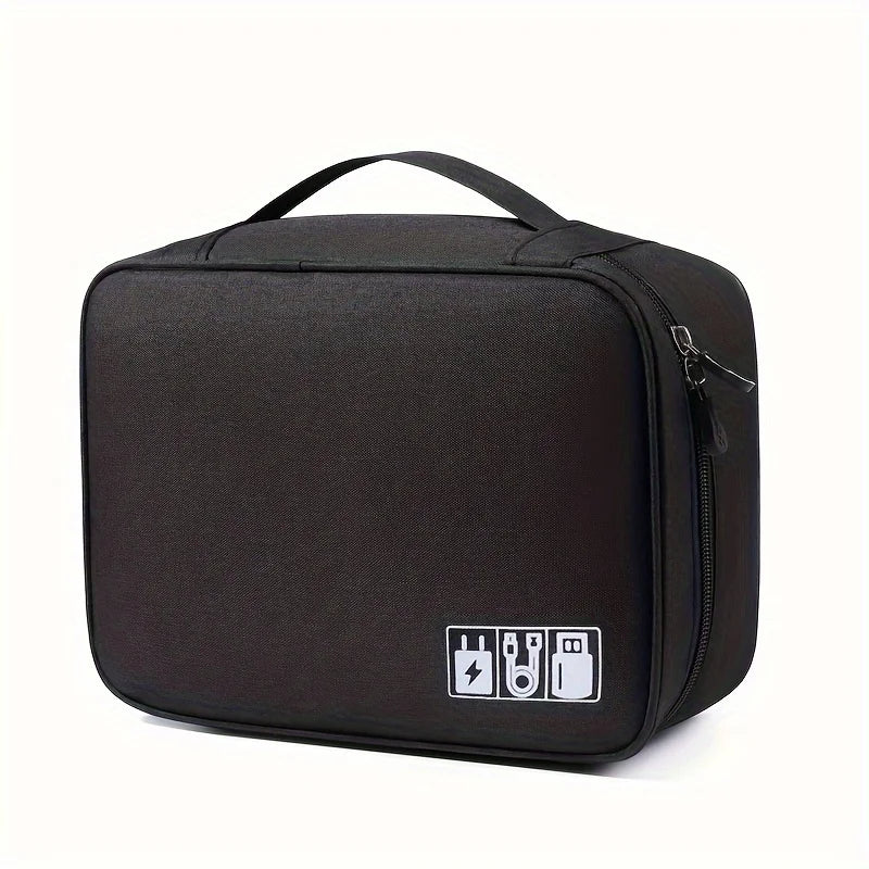 Sac de Rangement Multi-Usage – Câbles, Chargeurs, Accessoires, Cuir Noir / Gris