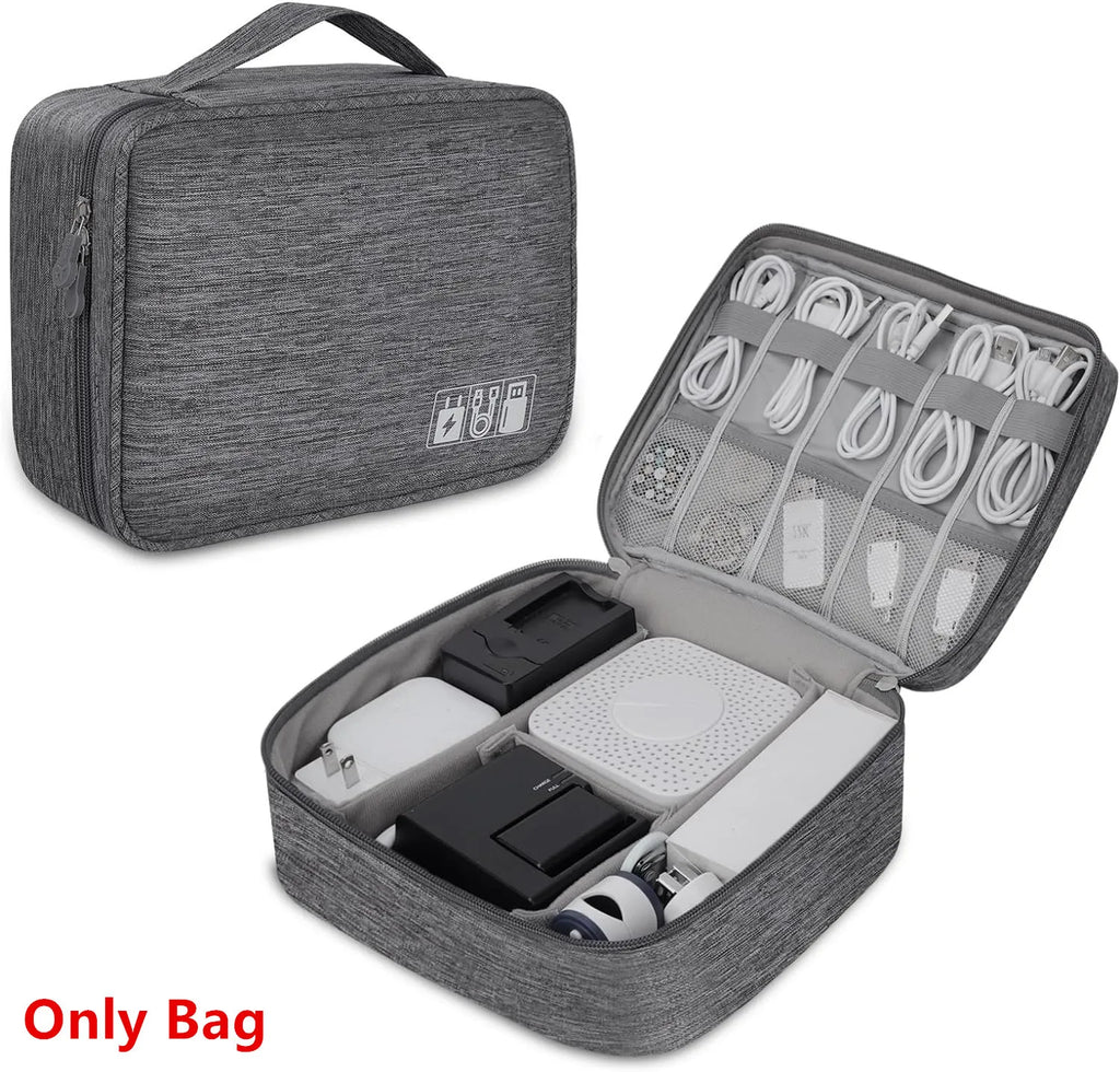 Sac de Rangement Multi-Usage – Câbles, Chargeurs, Accessoires, Cuir Noir / Gris