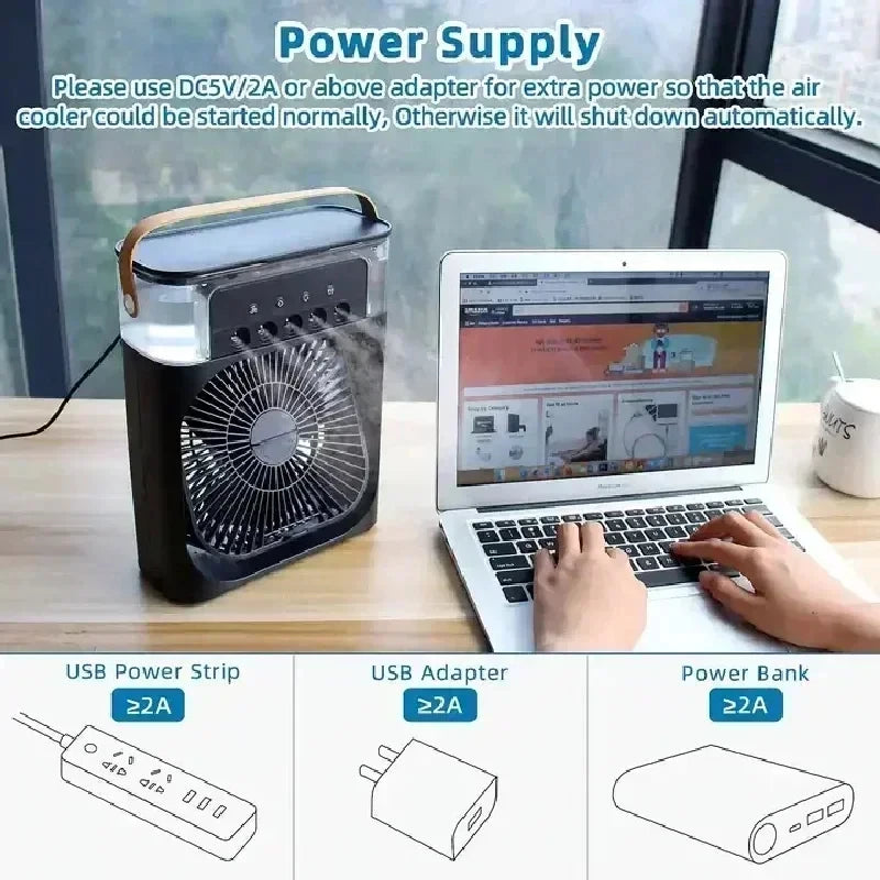 Ventilateur 3-en-1 Rafraîchisseur d'Air Portable avec Veilleuse LED