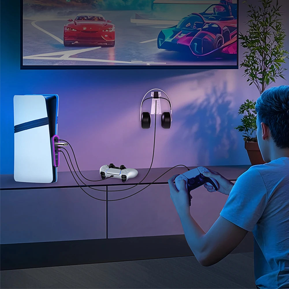 Hub USB 6 Ports RGB pour PlayStation 5 – Chargeur Adaptateur PS5 Pro / Slim