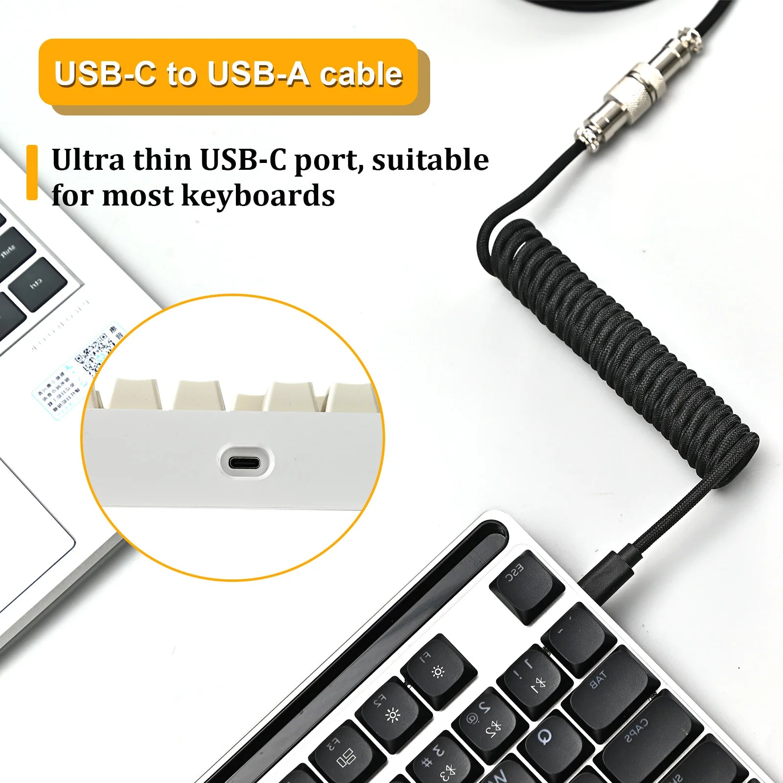 Câble Torsadé USB-C pour Clavier Mécanique – Connecteur Aéronautique, 5 Coloris