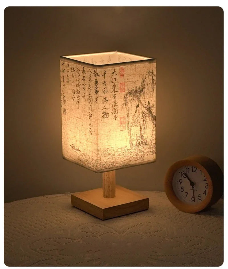Lampe de Bureau Style Japonais – 3 Modèles, Lumière Chaude, Bois et Tissu