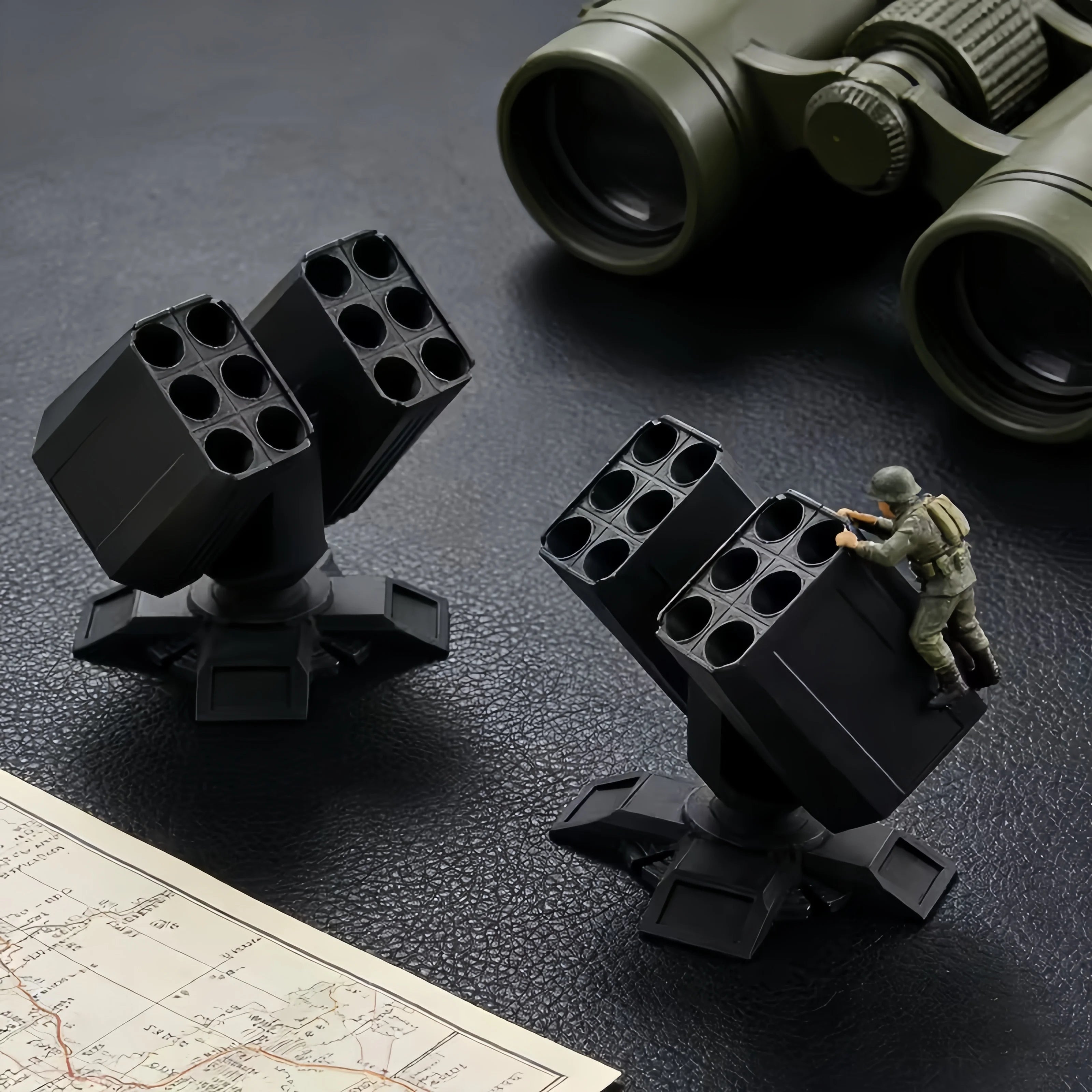 Porte-Stylos Lance-Missiles 3D – 12 Emplacements, Noir ou Vert, Déco Bureau