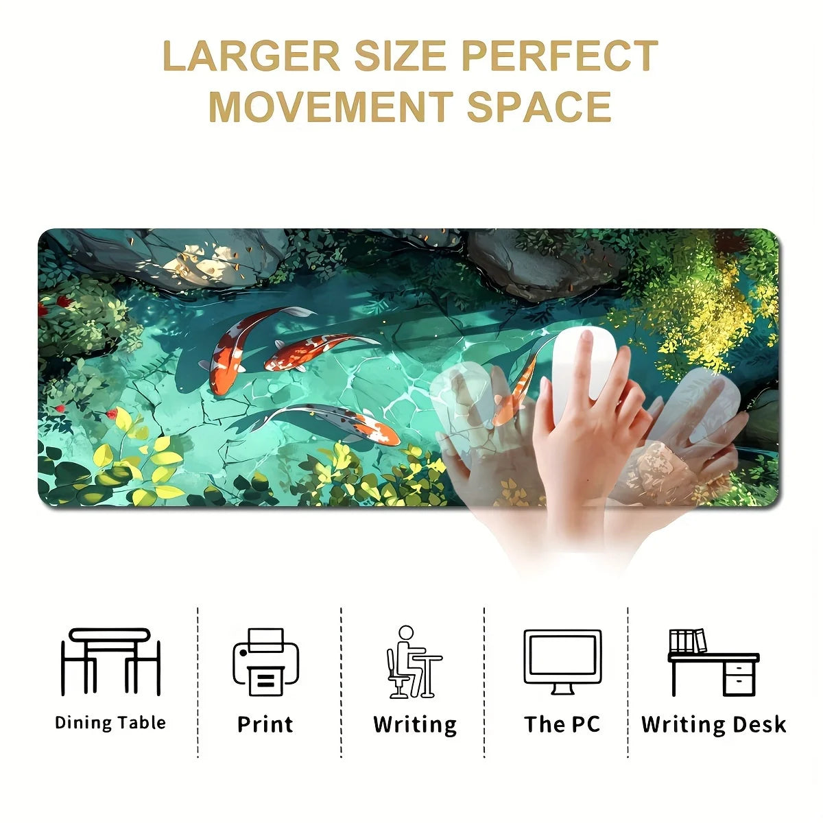 Tapis de Souris Carpe Koï – Format 400x800 / 400x900, Style Japonais, 2mm ou 3mm