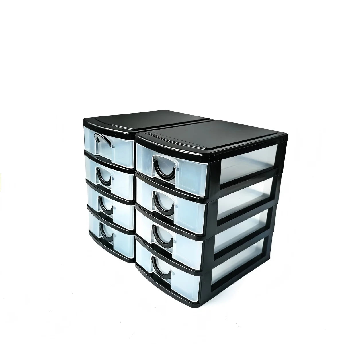 Boîte de Rangement à Tiroirs Transparente – Simple ou Double, Blanc / Noir