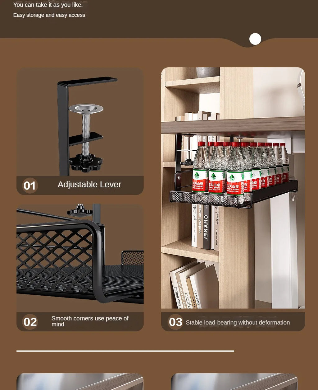 Support Câbles Sous Bureau Sans Perçage – Métal, Format S / L, Noir ou Blanc