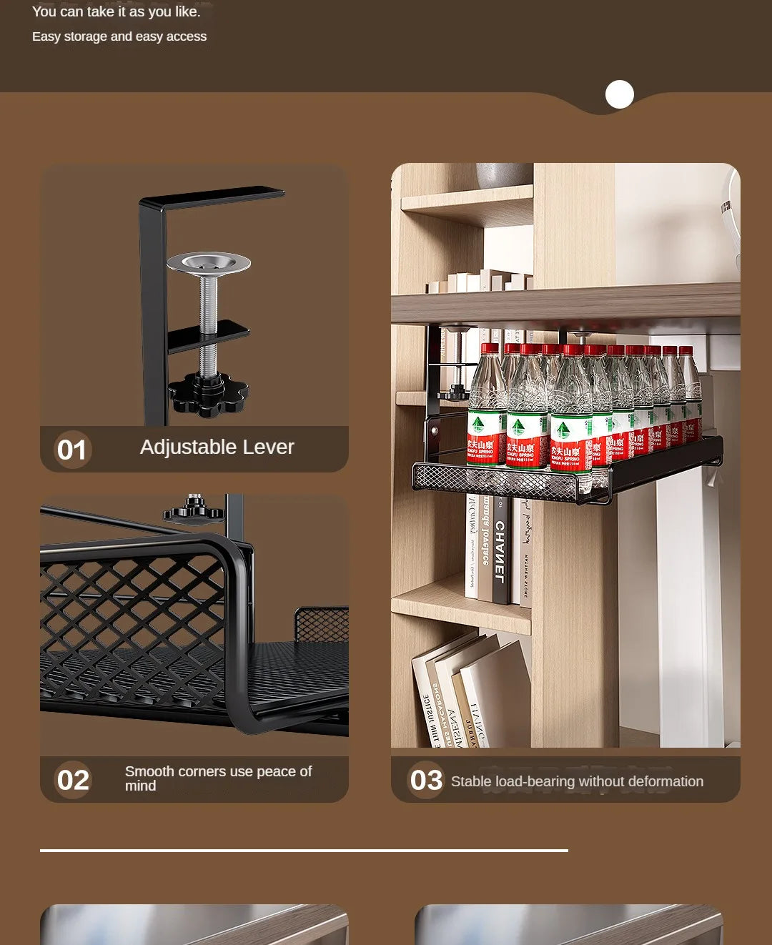 Support Câbles Sous Bureau Sans Perçage – Métal, Format S / L, Noir ou Blanc