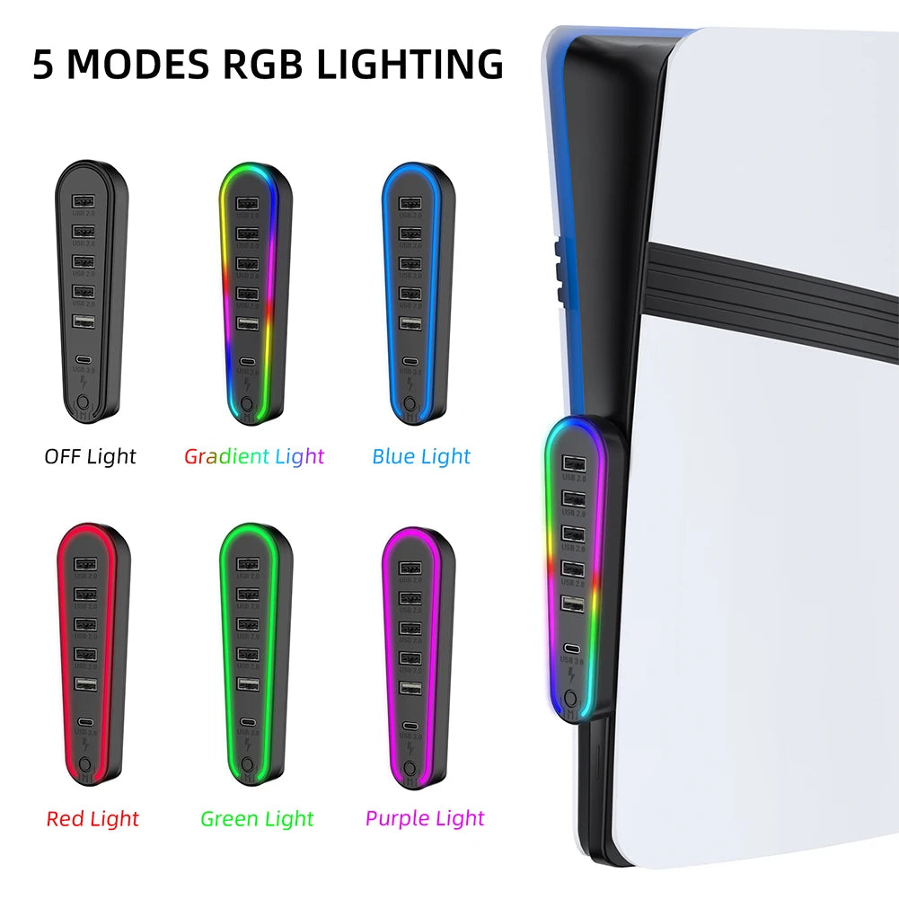 Hub USB 6 Ports RGB pour PlayStation 5 – Chargeur Adaptateur PS5 Pro / Slim