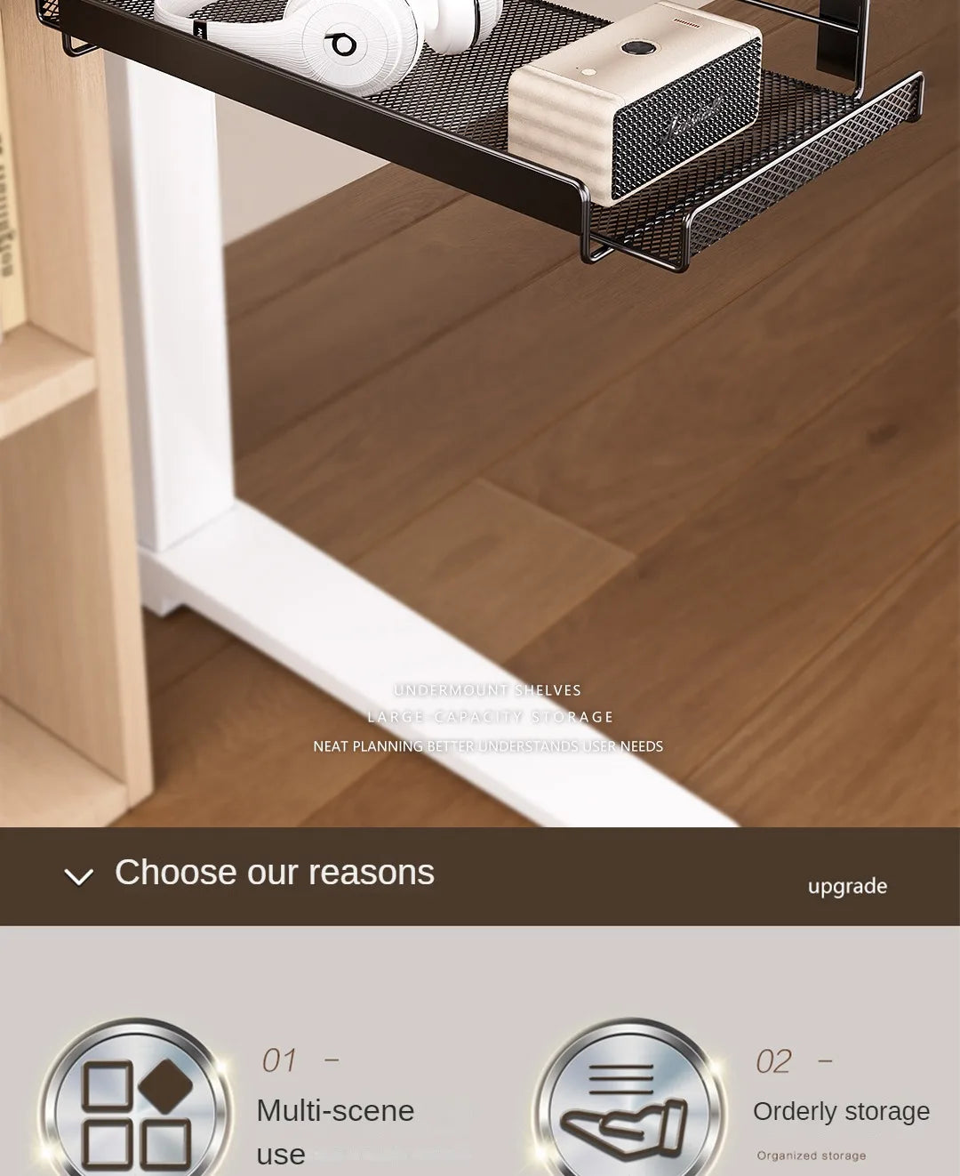 Support Câbles Sous Bureau Sans Perçage – Métal, Format S / L, Noir ou Blanc