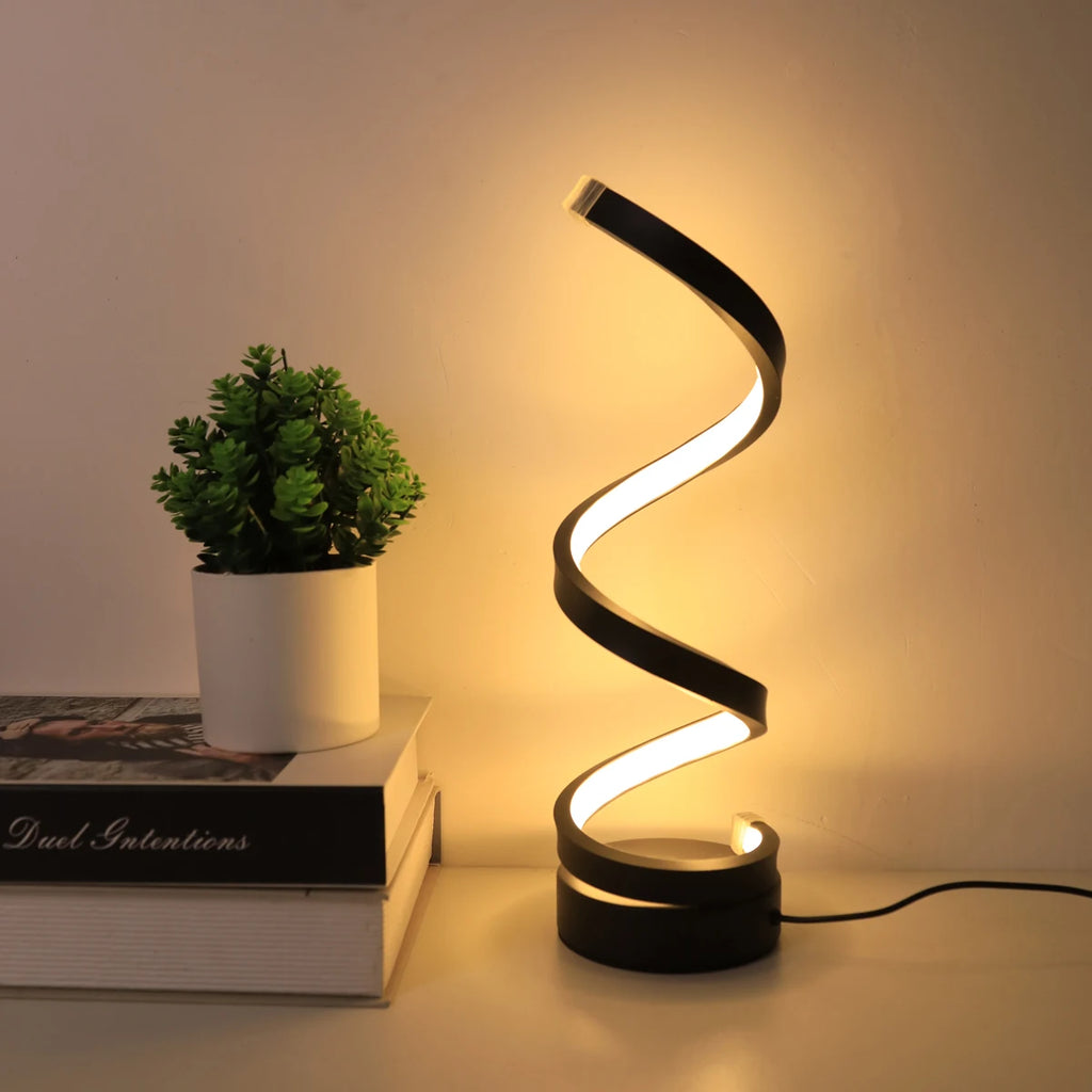Lampe de Bureau Design Spirale – Lumière Chaude, Alimentation USB, Déco Moderne