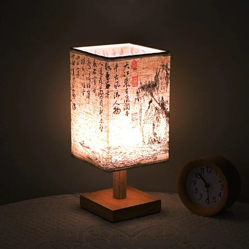 Lampe de Bureau Style Japonais – 3 Modèles, Lumière Chaude, Bois et Tissu