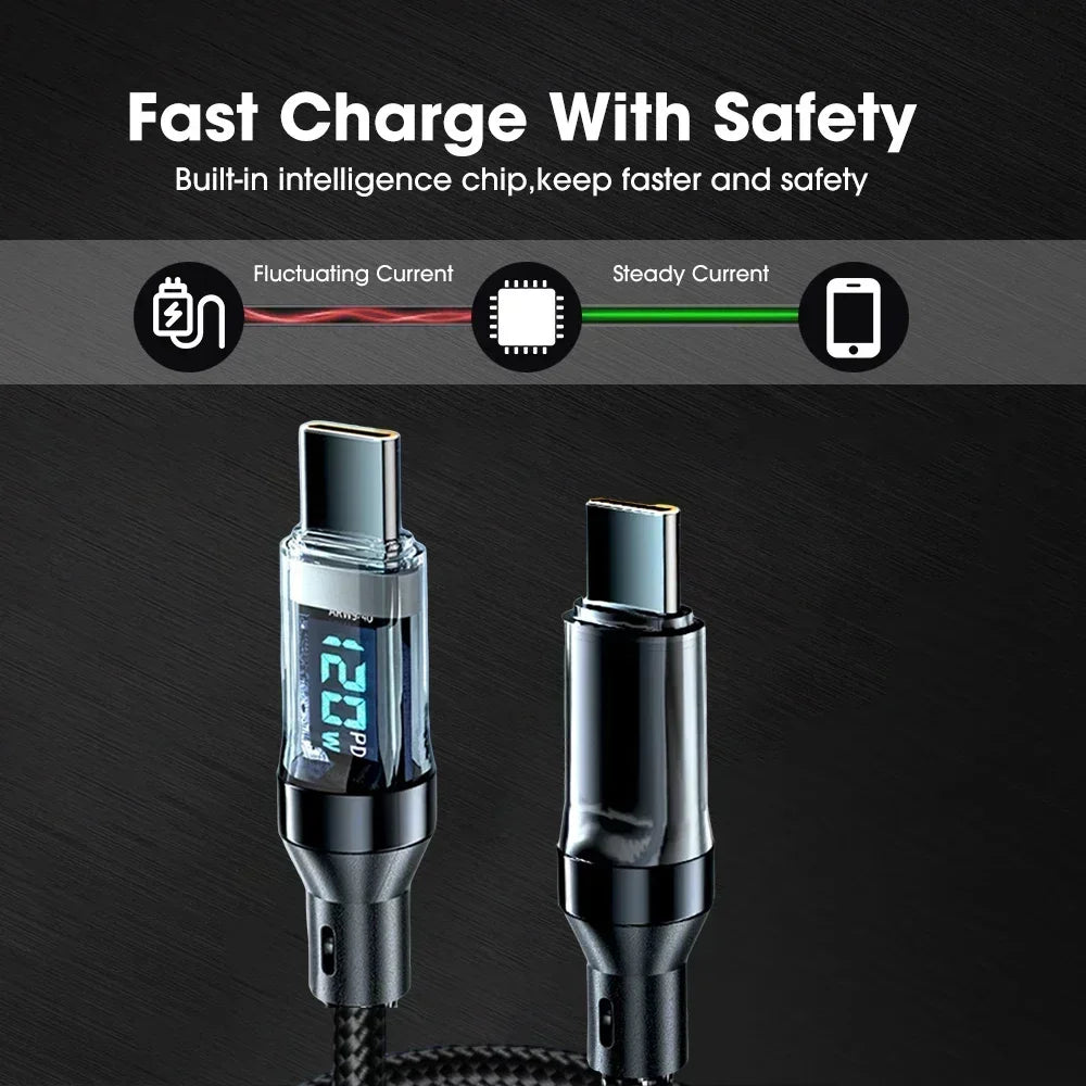 Câble Charge Rapide 120W avec Affichage Numérique – USB-C / USB-A, 1m ou 2m