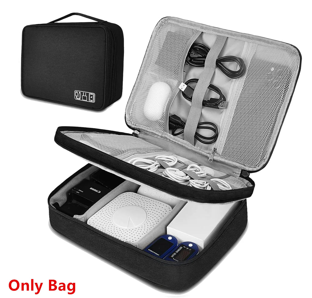 Sac de Rangement Multi-Usage – Câbles, Chargeurs, Accessoires, Cuir Noir / Gris
