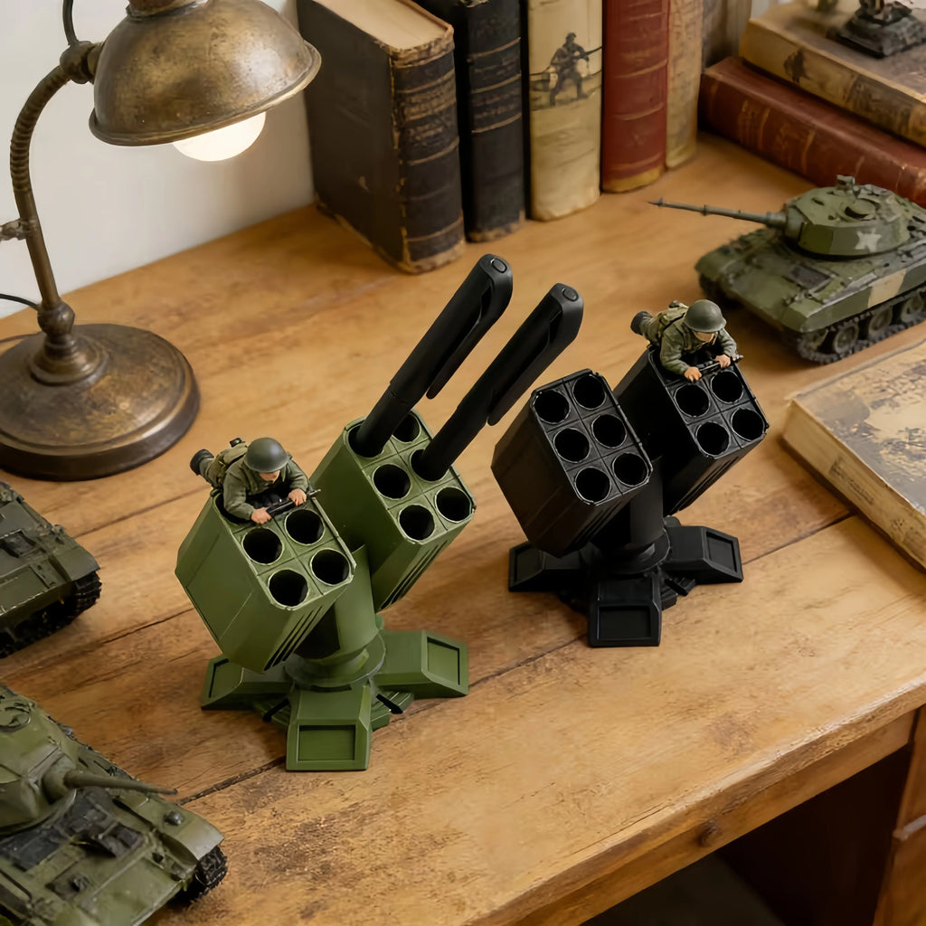 Porte-Stylos Lance-Missiles 3D – 12 Emplacements, Noir ou Vert, Déco Bureau