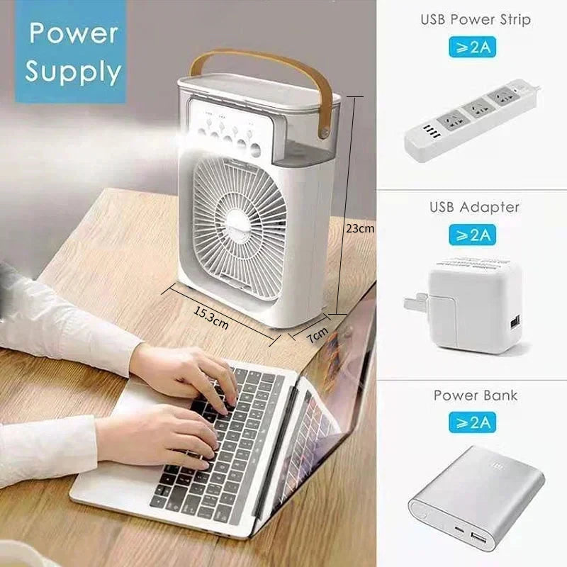 Ventilateur 3-en-1 Rafraîchisseur d'Air Portable avec Veilleuse LED