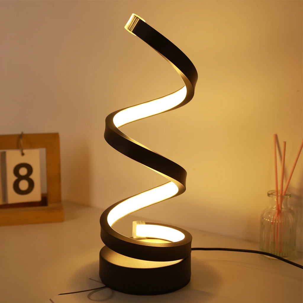 Lampe de Bureau Design Spirale – Lumière Chaude, Alimentation USB, Déco Moderne