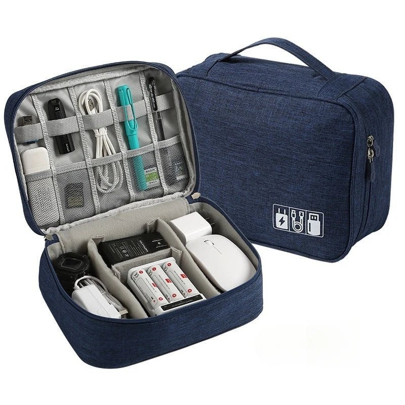 Sac de Rangement Multi-Usage – Câbles, Chargeurs, Accessoires, Cuir Noir / Gris