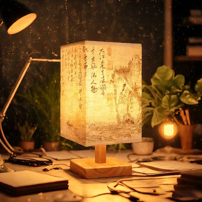 Lampe de Bureau Style Japonais – 3 Modèles, Lumière Chaude, Bois et Tissu