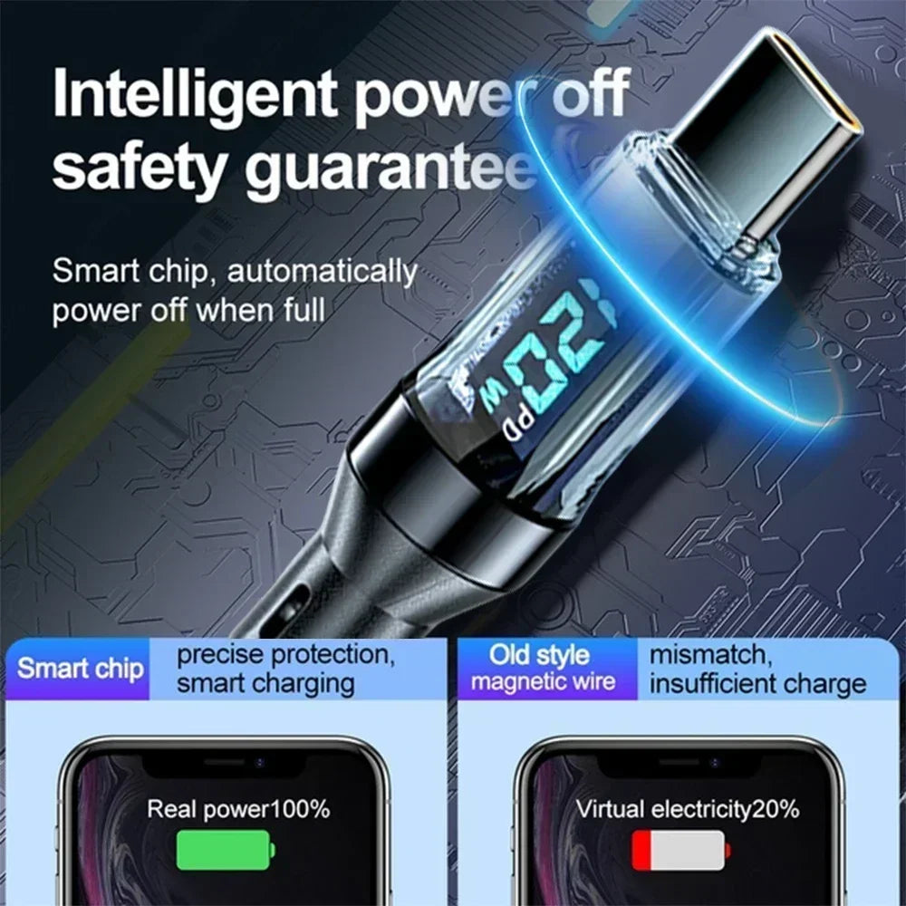 Câble Charge Rapide 120W avec Affichage Numérique – USB-C / USB-A, 1m ou 2m