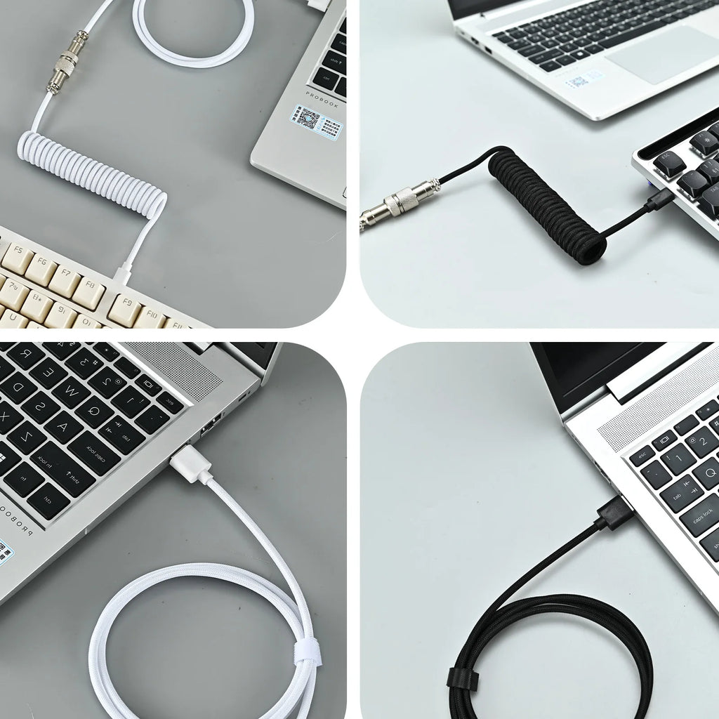 Câble Torsadé USB-C pour Clavier Mécanique – Connecteur Aéronautique, 5 Coloris