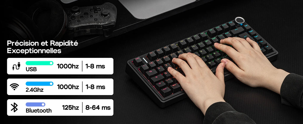 Clavier Mécanique 75% AULA F75 AZERTY – Sans Fil Bluetooth / 2.4G / USB-C